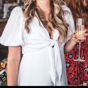 Express tie front romper in White